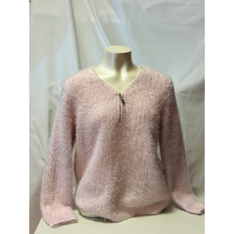 pull rose laine manche longue