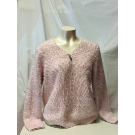 pull rose laine manche longue